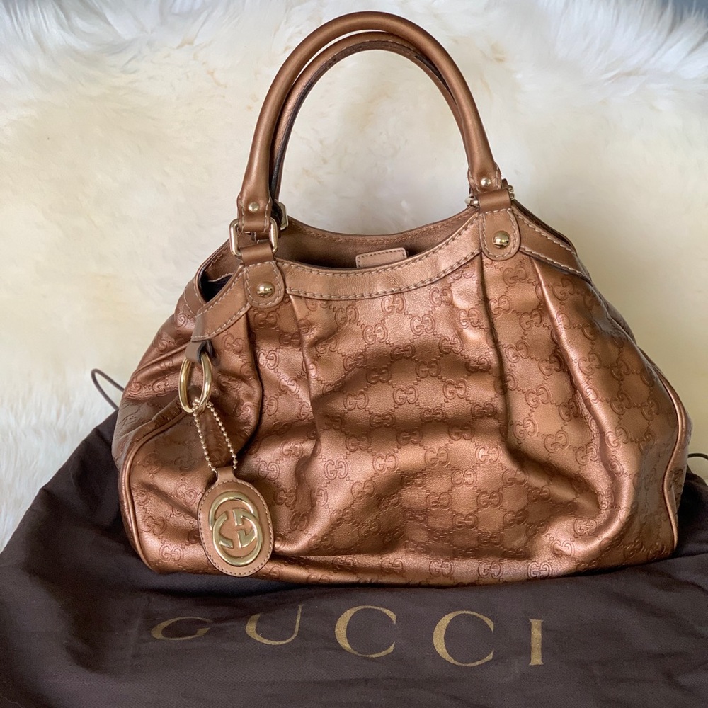 Gucci Monogram Metallic Copper Leather Hobo